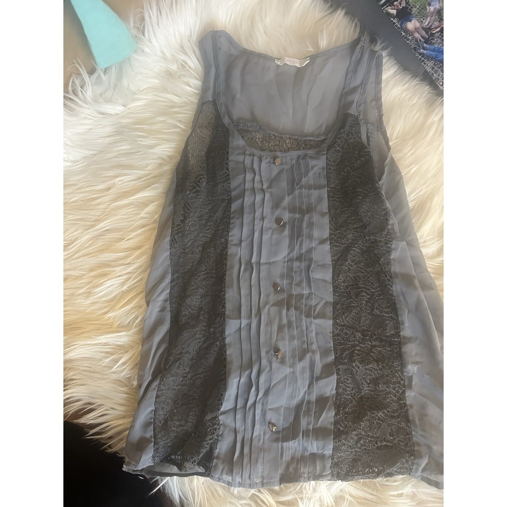 Lush Cami Top Lace Panel Pleated Sleeveless Blouse Gray Size XS
